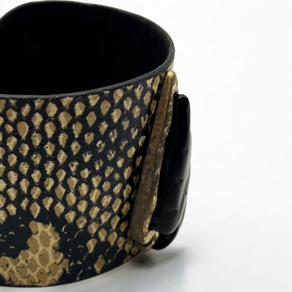Snakeskin Print Bracelet Cuff Black Simulated Stone Arrowhead Southwest Chunky - Picture 9 of 16